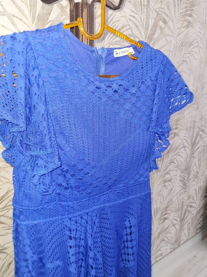 Mavi Dantel Mini Bohem Elbise - Görsel 2