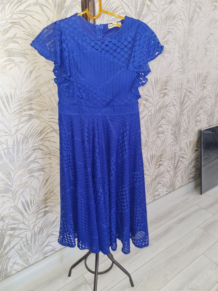 Mavi Dantel Mini Bohem Elbise - Görsel 5