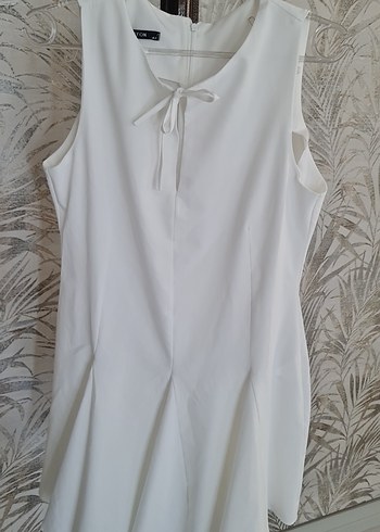 Beyaz Kolsuz Mini Keten Elbise - Görsel 3