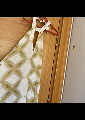 pull and bear Bej Bağlamalı Uzun Kadın Elbise