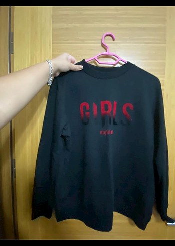 Kız Çocuk Siyah Baskılı Sweatshirt