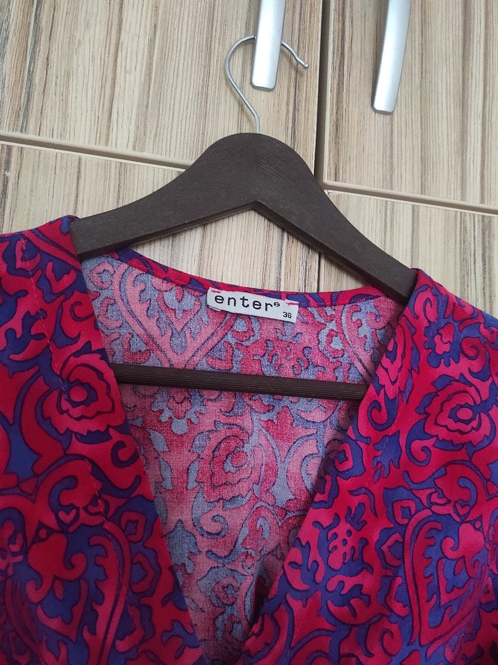 Bohem V Yaka Düğmeli Uzun Elbise - Görsel 2