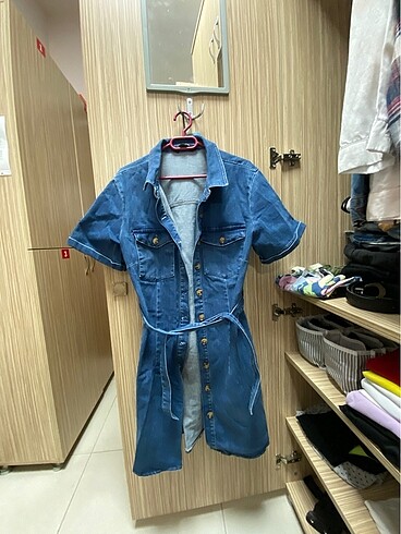 Kot elbise gömlek model düğmeli şık kot denim elbise etek