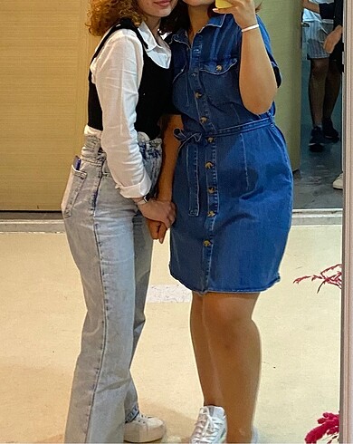 Diğer Kot elbise gömlek model düğmeli şık kot denim elbise etek