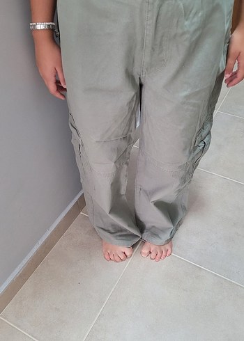LC Waikiki haki Keten Geniş Kesim Midi Kadın Pantolon