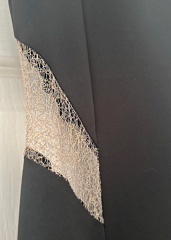Diğer Siyah altın transparan işleme detaylı Desenli Uzun Abiye Elbise