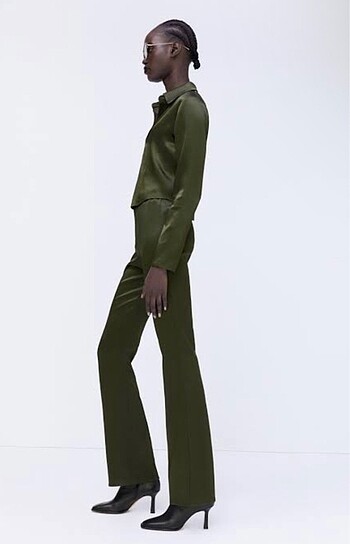 Zara haki saten pantolon