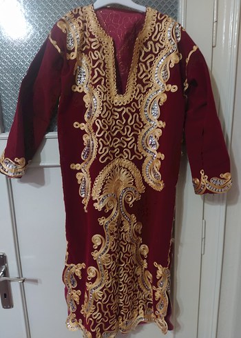 Bordo Uzun Nakışlı Kadın Hint Elbisesi