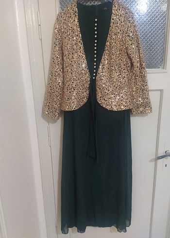 Yeşil Uzun Kollu Drapeli Vintage Kadın Abiye Elbise