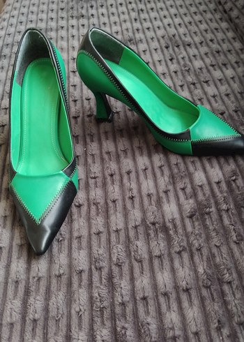 Diğer Yeşil Siyah Deri Stiletto Kadın Ayakkabı