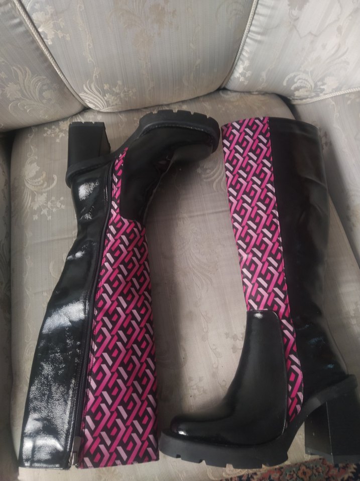 Renkli Desenli Pembe Dizüstü Kadın Çizme - Görsel 4