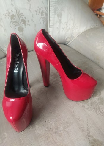 Parlak Kırmızı Rugan Stiletto Topuklu Kadın Ayakkabı platform - Görsel 2