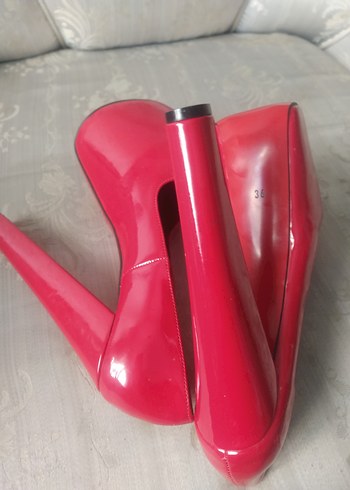 Parlak Kırmızı Rugan Stiletto Topuklu Kadın Ayakkabı platform - Görsel 4