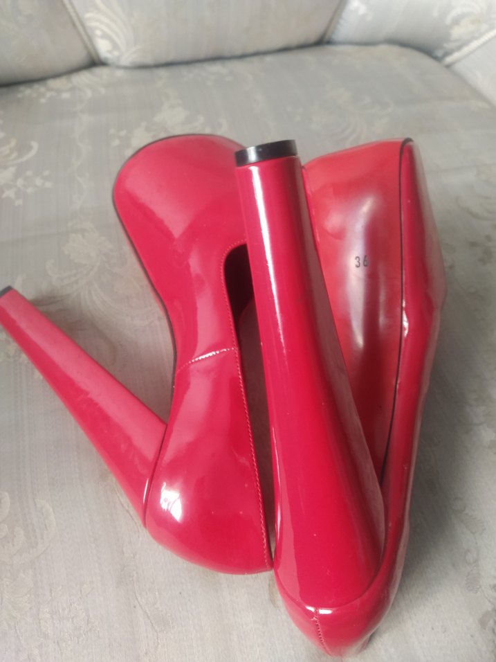 Parlak Kırmızı Rugan Stiletto Topuklu Kadın Ayakkabı platform - Görsel 4