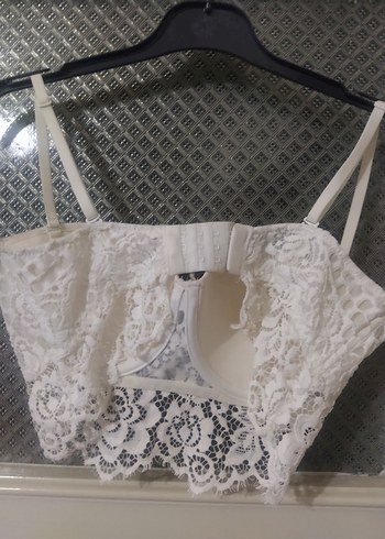 İşlemeli Beyaz Mini Bohem Büstiyer 80 beden - Görsel 2