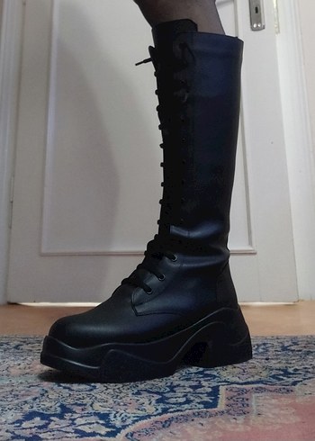 Siyah Diz Boyu Gotik Stiletto Botlar - Görsel 5