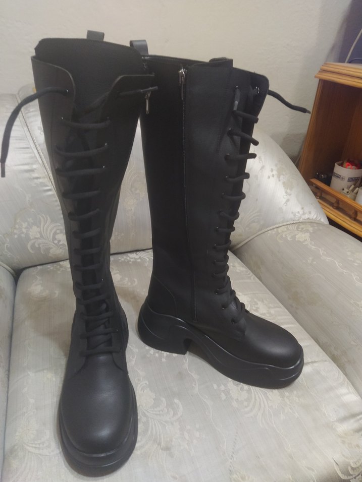 Siyah Diz Boyu Gotik Stiletto Botlar - Görsel 2