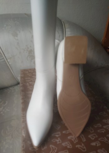 Kadın Beyaz Dizüstü Deri Çizme - Görsel 3