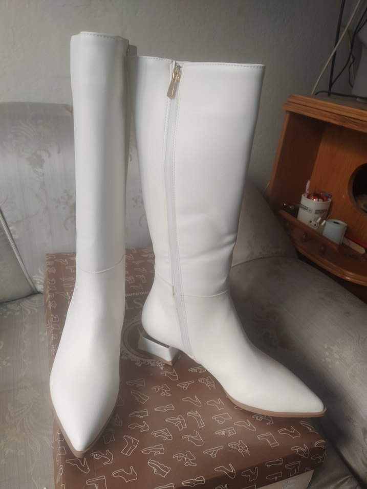 Kadın Beyaz Dizüstü Deri Çizme - Görsel 2