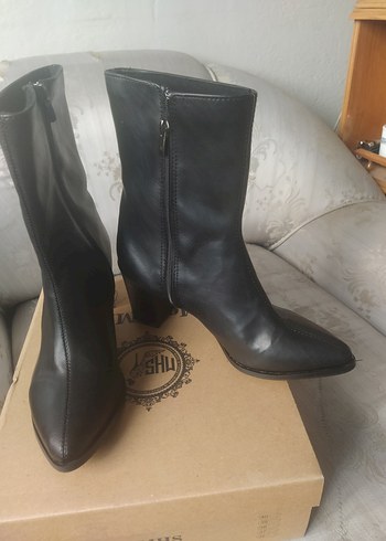 Siyah Deri Stiletto Topuklu Kadın Bot - Görsel 2