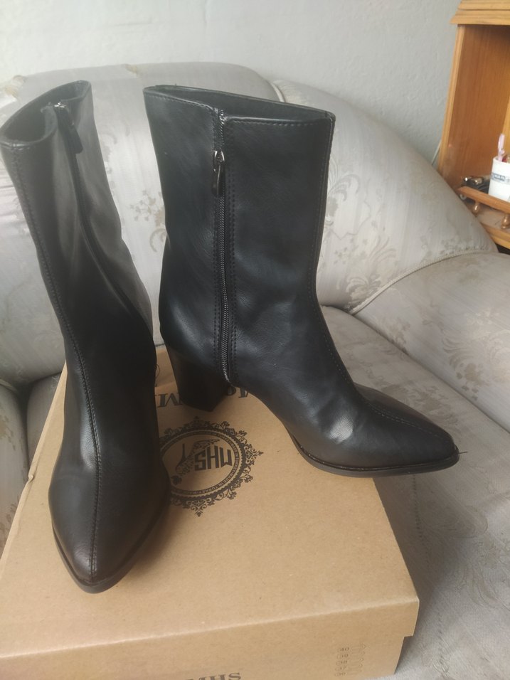 Siyah Deri Stiletto Topuklu Kadın Bot - Görsel 2