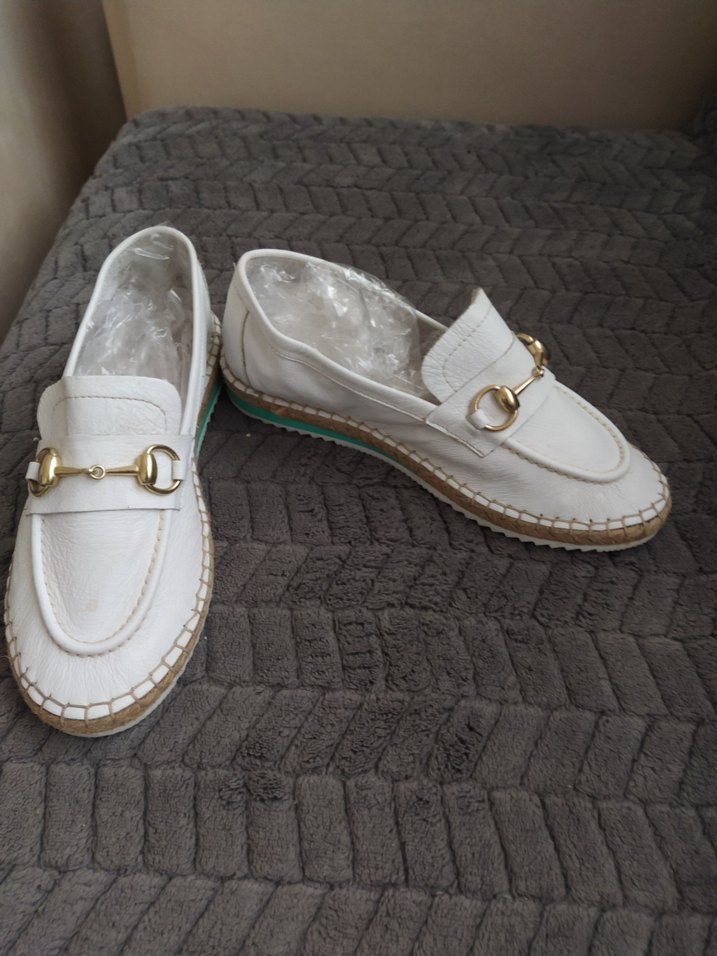 Kadın Beyaz Deri Tokalı Espadril - Görsel 2