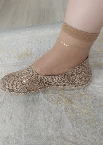 Bej Örgü Detaylı Kadın Dolgu Topuk Espadril - Görsel 6