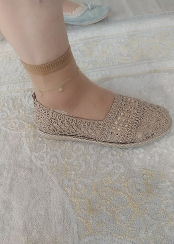 Bej Örgü Detaylı Kadın Dolgu Topuk Espadril - Görsel 5