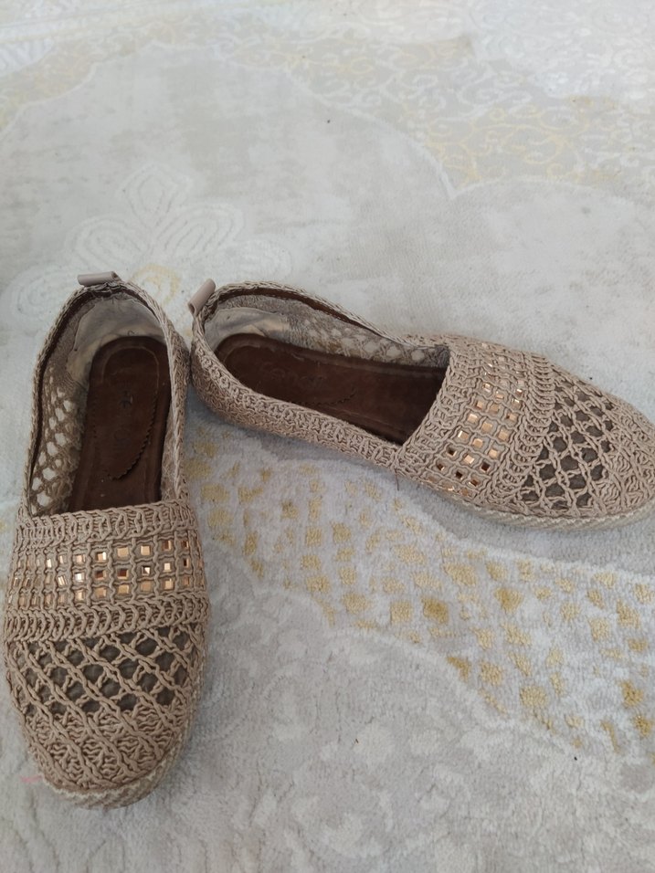 Bej Örgü Detaylı Kadın Dolgu Topuk Espadril - Görsel 2