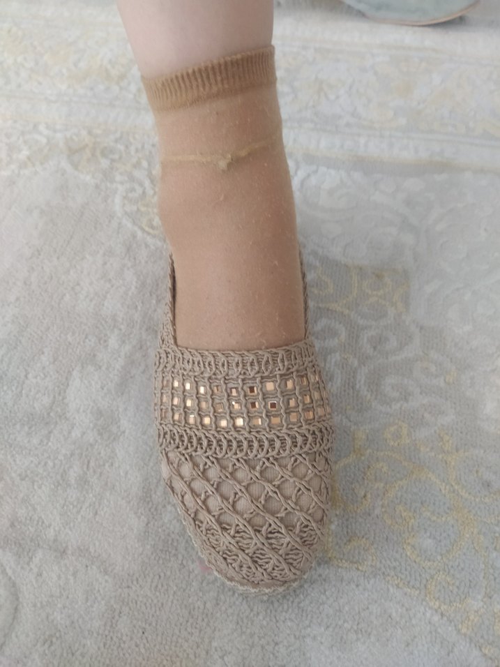 Bej Örgü Detaylı Kadın Dolgu Topuk Espadril - Görsel 4