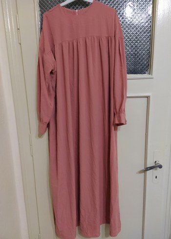 Pembe Uzun Keten Salaş Elbise