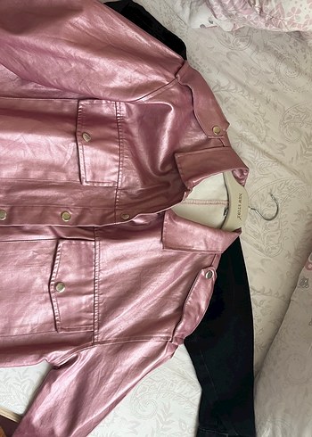 Pembe Parlak Deri Kadın Ceket - Görsel 2