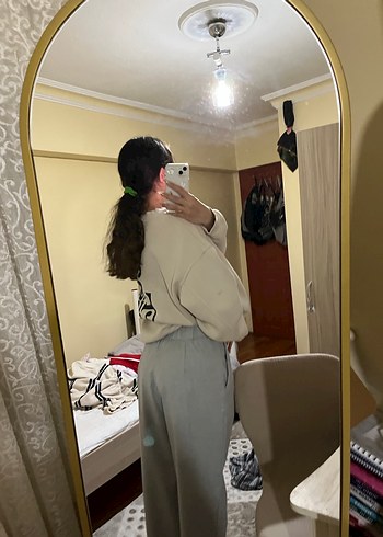 Gri Baskılı Kadın Sweatshirt - Görsel 2