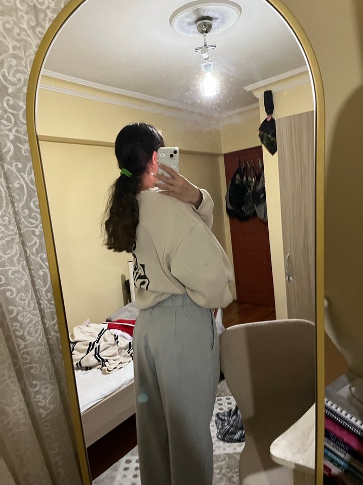 Gri Baskılı Kadın Sweatshirt - Görsel 2