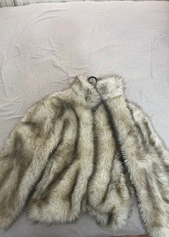 Pull And Bear Gri Yüksek Yakalı Kadın Suni Kürk Ceket - Görsel 5