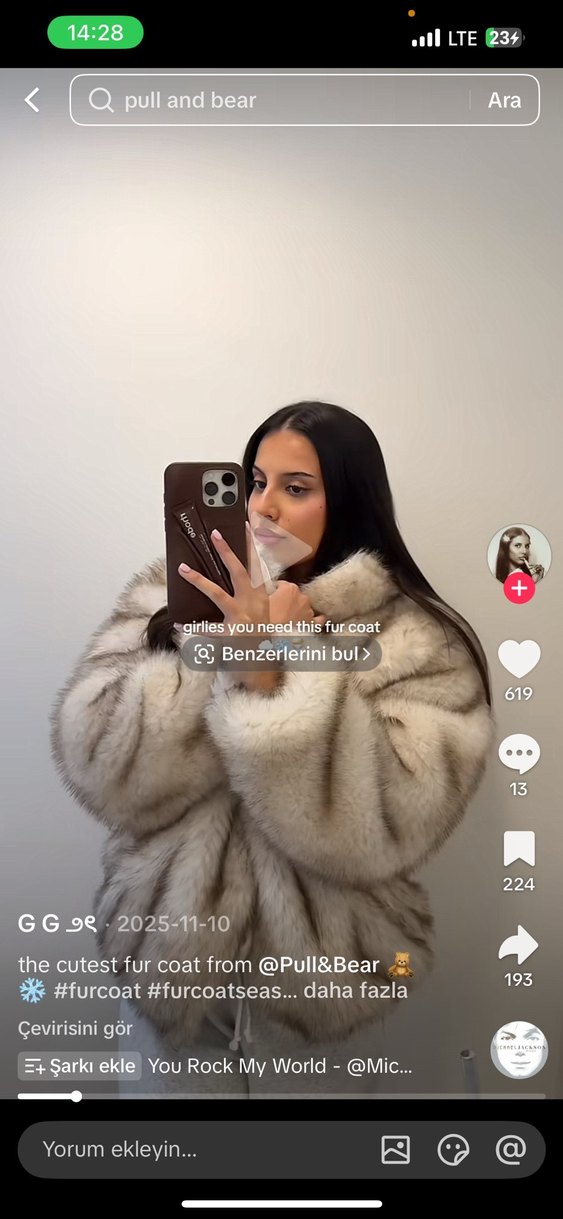 Pull And Bear Gri Yüksek Yakalı Kadın Suni Kürk Ceket - Görsel 2