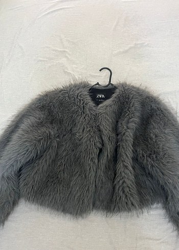 Zara Gri Kadın Kürk Detaylı Midi Ceket - Görsel 3