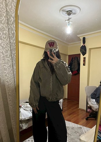 Kadın Haki Keten Midi Ceket Yüksek Yaka - Görsel 2