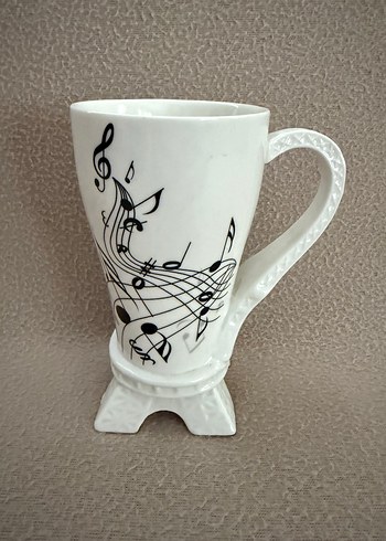 Müzik Desenli Beyaz Seramik Kupa