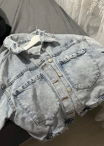 Gri Düğmeli Kadın Denim Ceket - Görsel 2