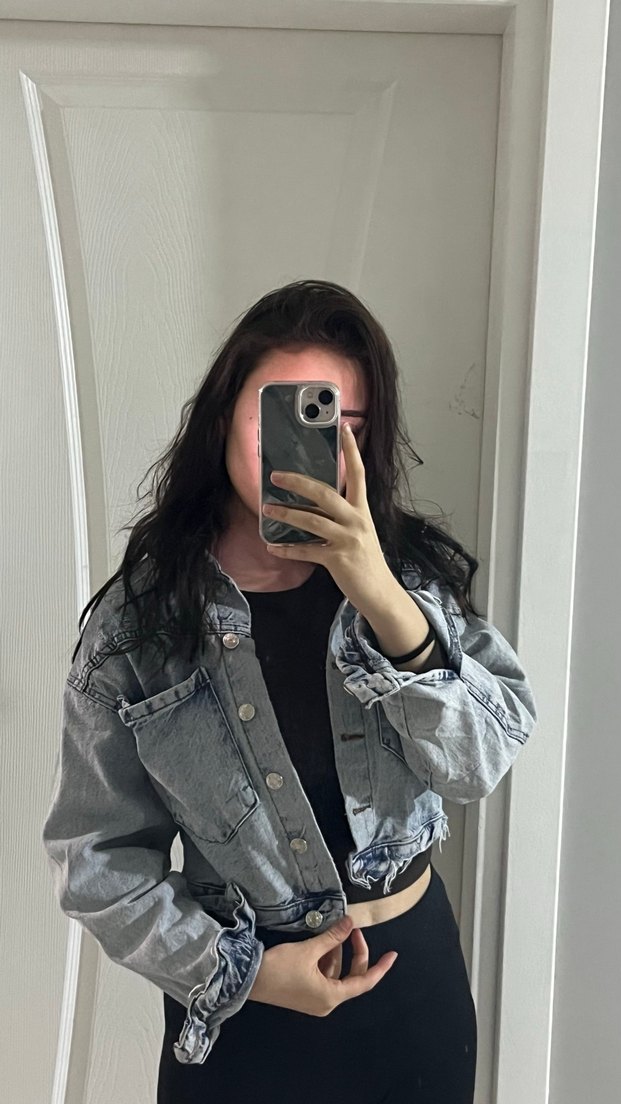 Gri Düğmeli Kadın Denim Ceket - Görsel 4