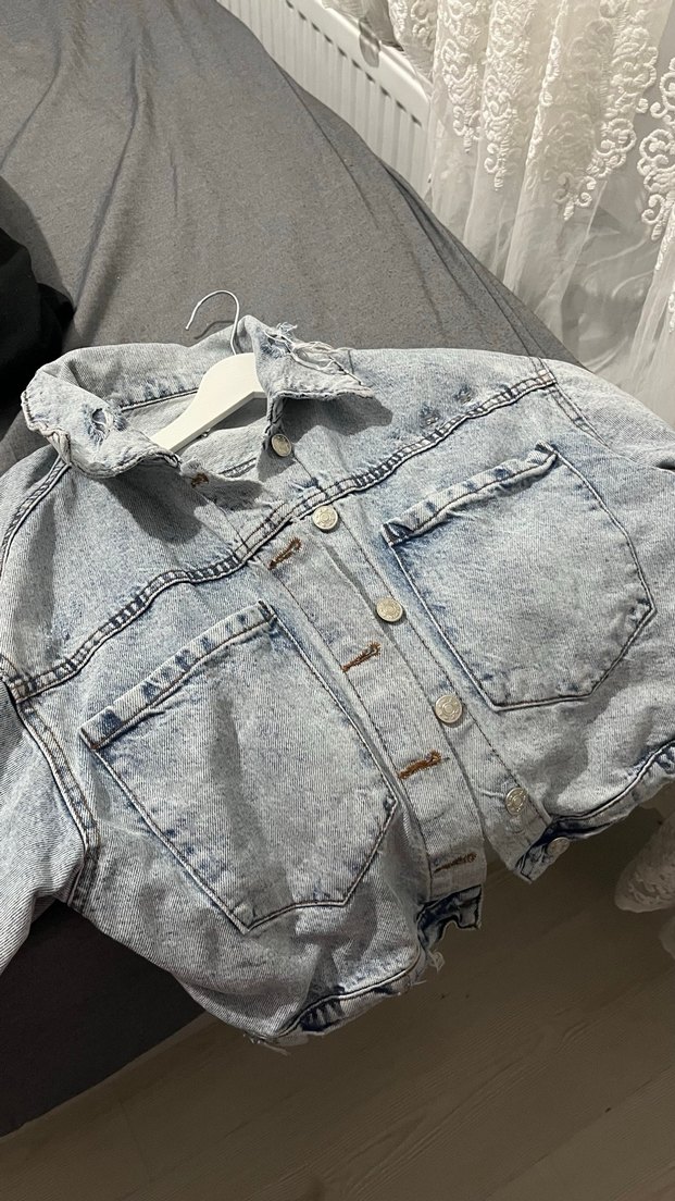 Gri Düğmeli Kadın Denim Ceket - Görsel 2