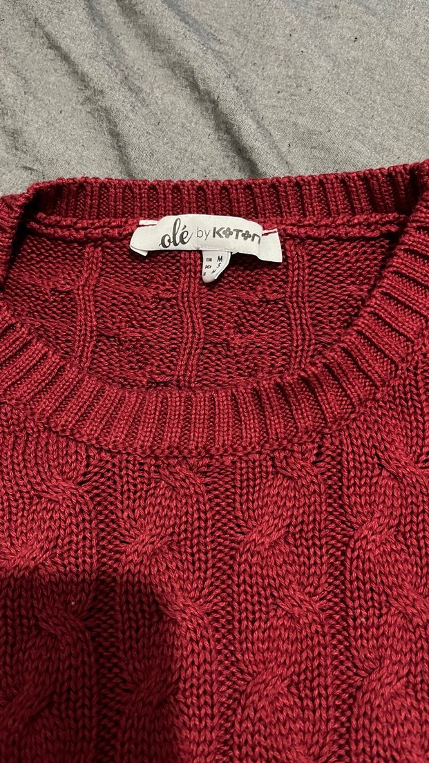 Koton Koyu Kırmızı Örgü Kadın Kazak - Görsel 2