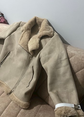 Bej Süet Kürklü Kadın Ceket - Görsel 2