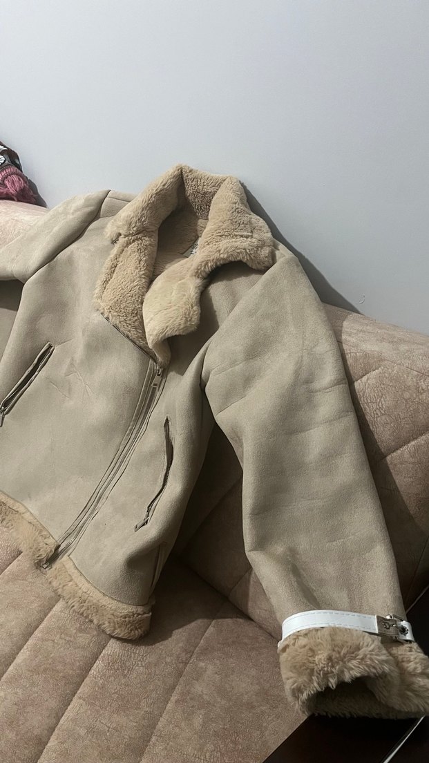 Bej Süet Kürklü Kadın Ceket - Görsel 2