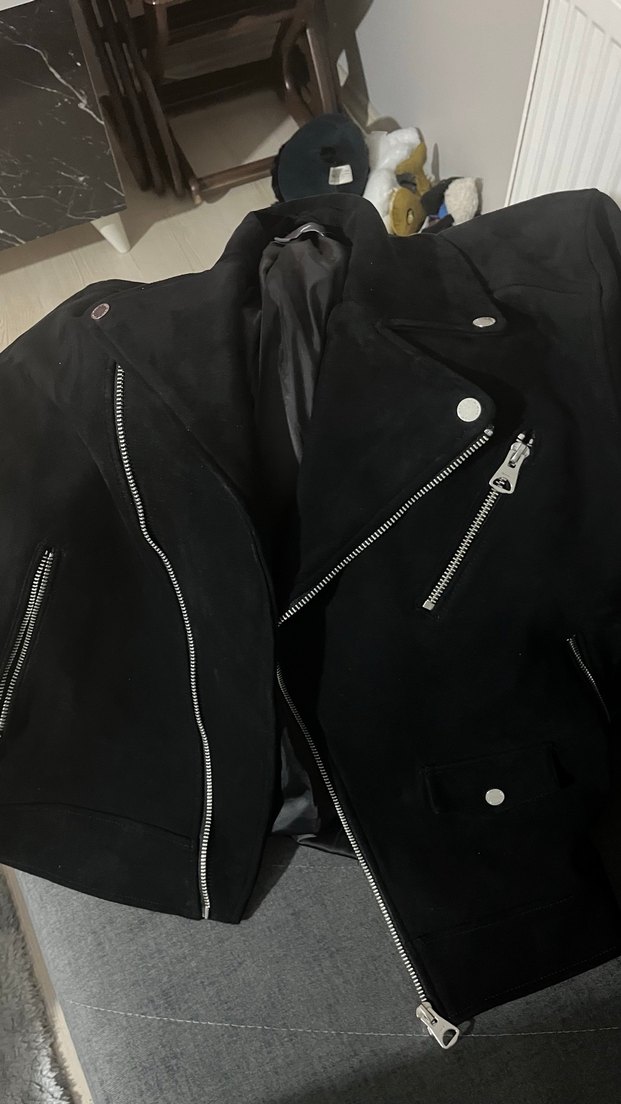 Siyah Fermuarlı ünisex Deri Ceket - Görsel 2