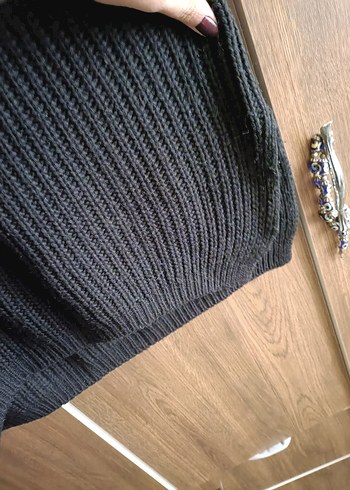 Siyah Balıkçı Yaka Örgü Yün Kazak - Görsel 2