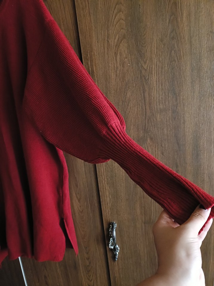 Kırmızı Kadın Triko Bisiklet Yaka Kazak - Görsel 2