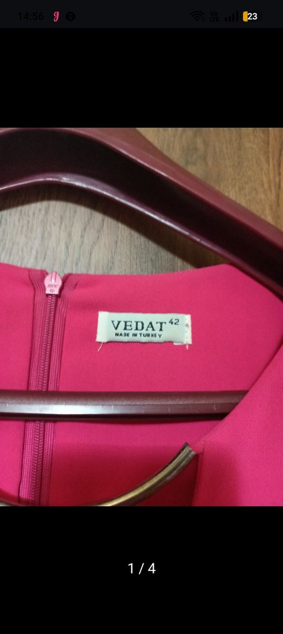 Pembe V Yakalı Midi Elbise - Görsel 4