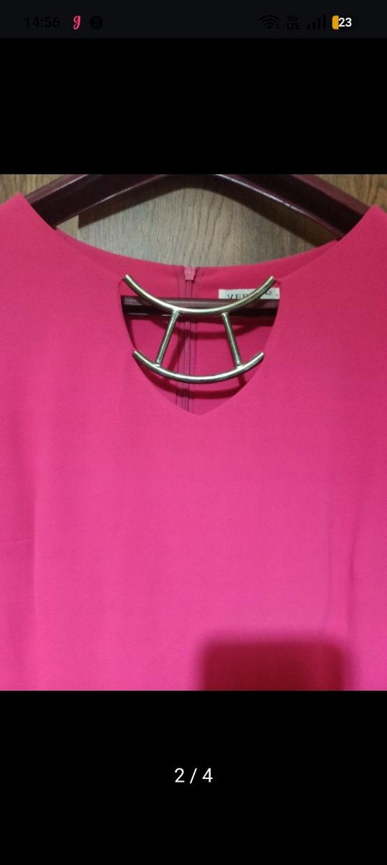 Pembe V Yakalı Midi Elbise - Görsel 3